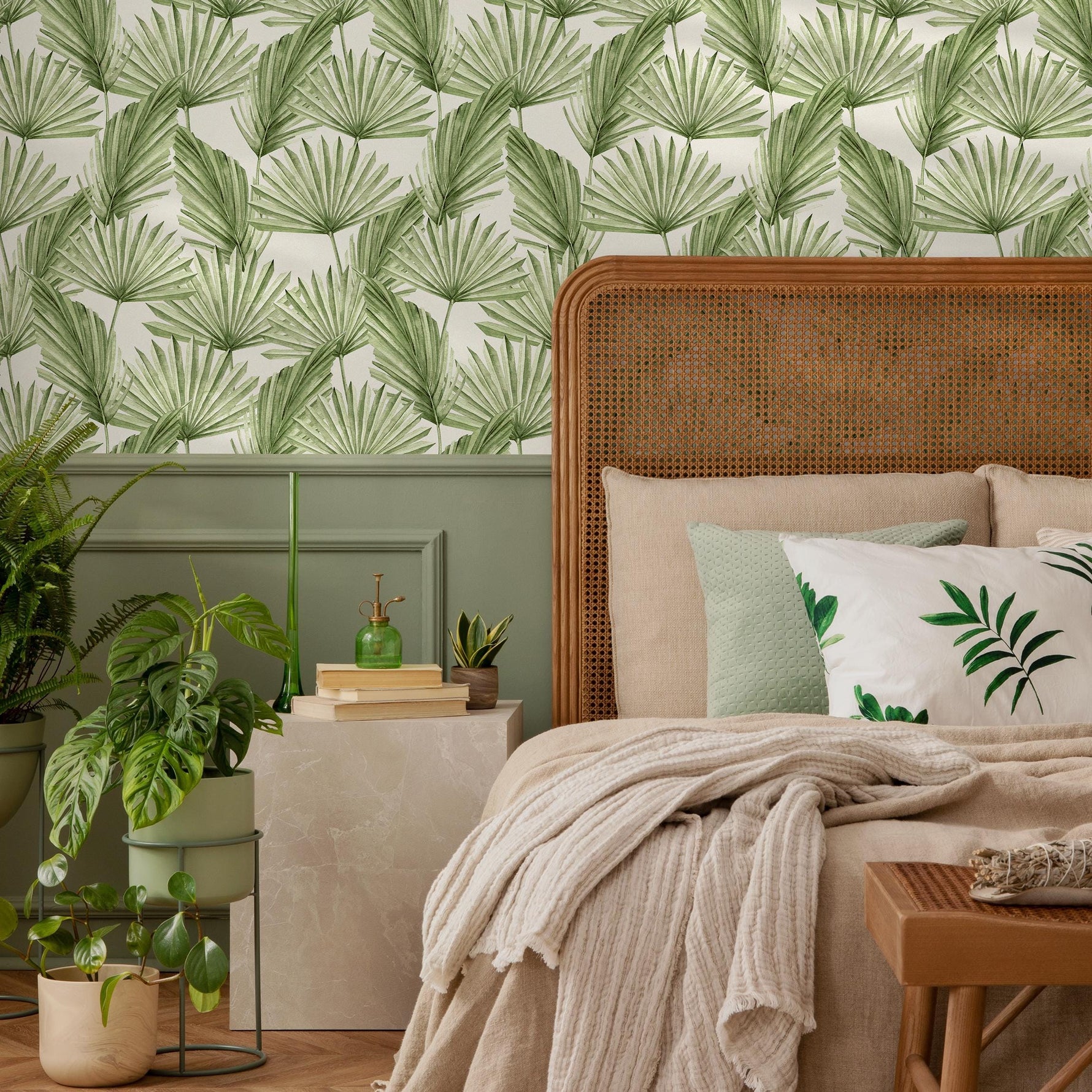 Exotic palm leaf wall mural, available in removable and traditional wallpaper material, tropical palm print wall mural - E074
