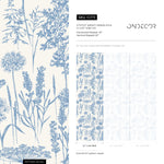 Denim Blue Wildflower Removable Wallpaper, available as self adhesive or non woven wallpaper - E079