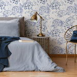 Denim Blue Wildflower Removable Wallpaper, available as self adhesive or non woven wallpaper - E081