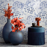 Denim Blue Wildflower Removable Wallpaper, available as self adhesive or non woven wallpaper - E081