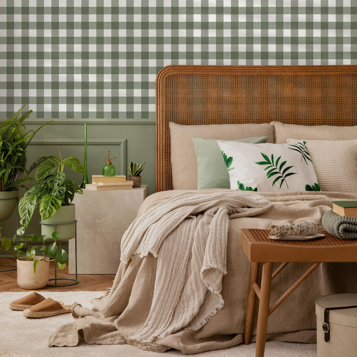 Gingham removable wallpaper, Buffalo check plaid, Self adhesive and traditional wallpaper - E083