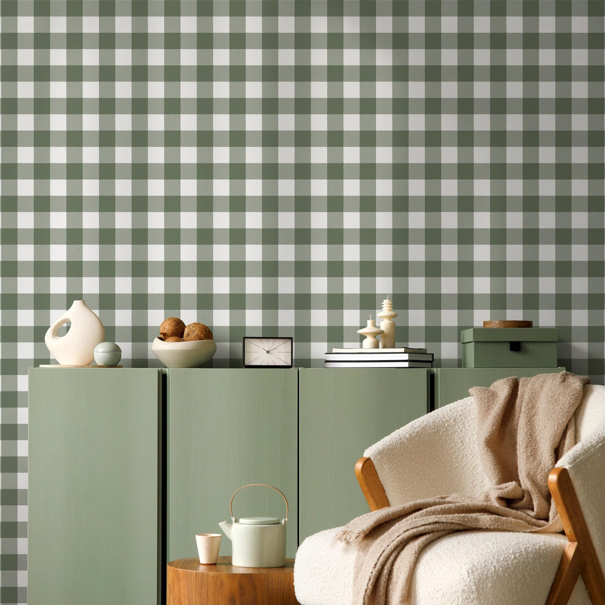 Gingham removable wallpaper, Buffalo check plaid, Self adhesive and traditional wallpaper - E083