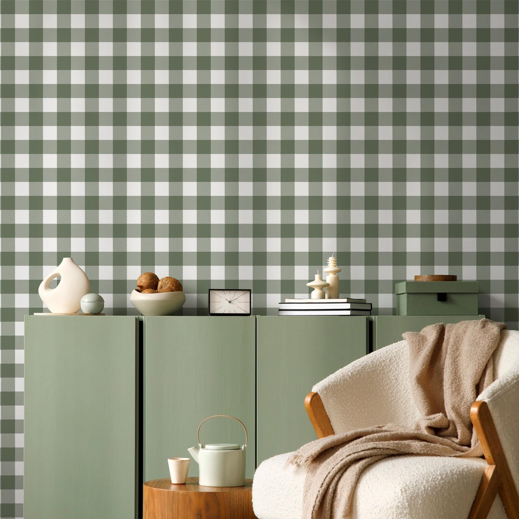 Gingham removable wallpaper, Buffalo check plaid, Self adhesive and traditional wallpaper - E083