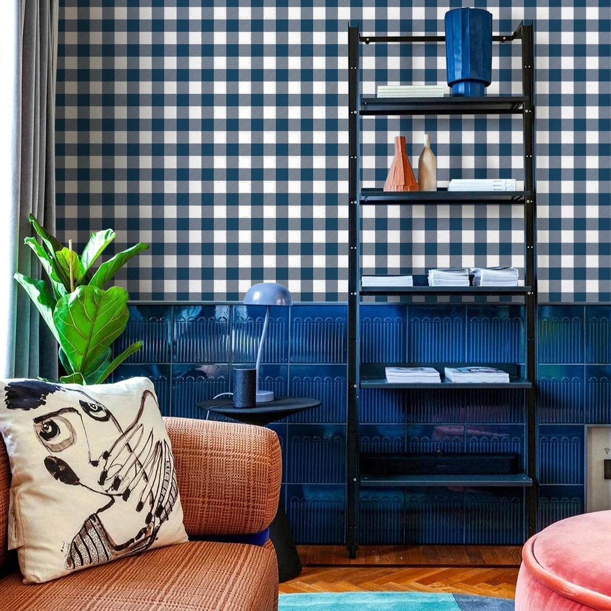 Gingham removable wallpaper, Buffalo check plaid, Self adhesive and traditional wallpaper - E084