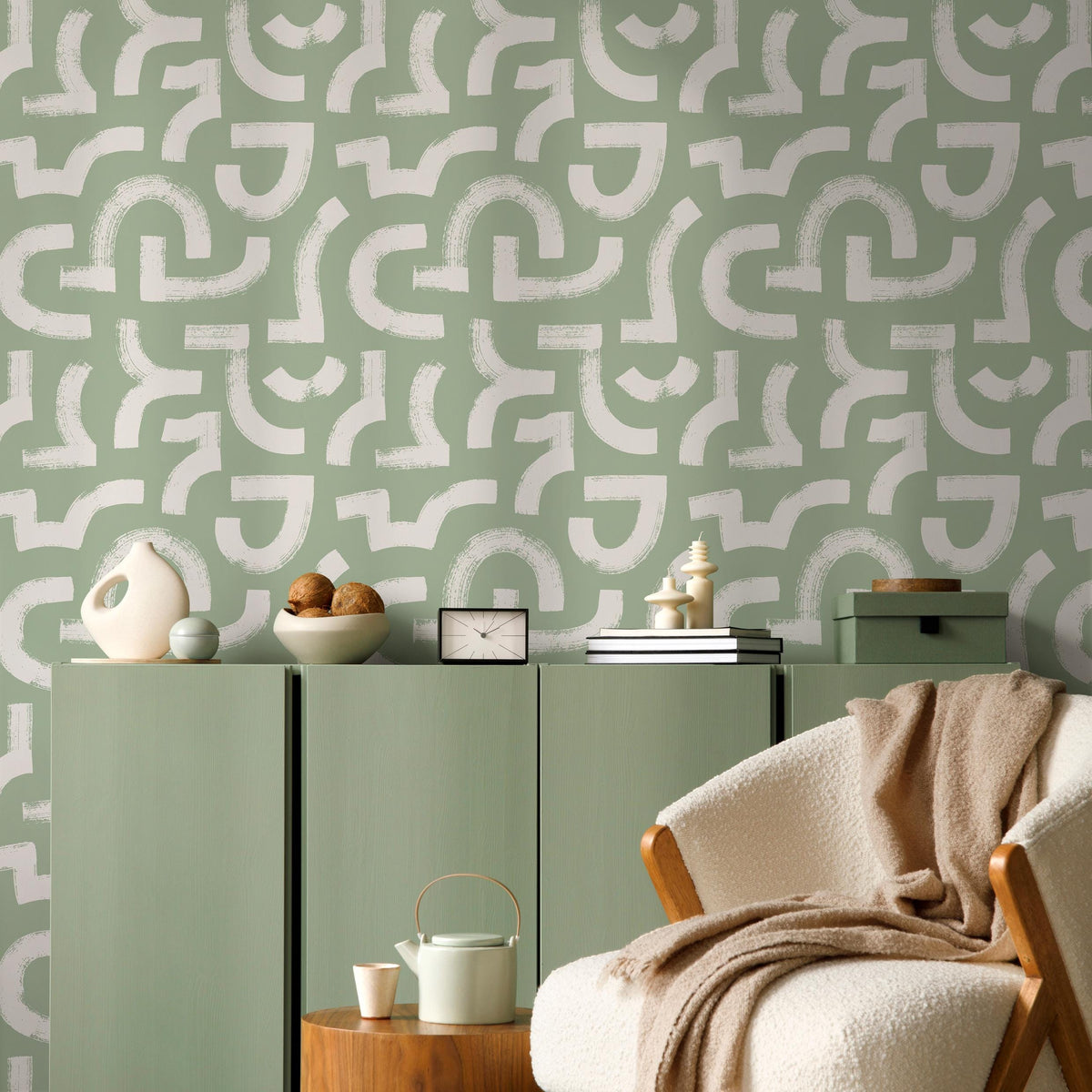 Lavender Color Brush Stroke Labyrinth Pattern Wallpaper / Minimal design abstract pattern Traditional or Removable Wallpaper - E091