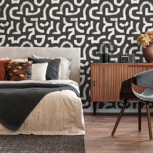 Lavender Color Brush Stroke Labyrinth Pattern Wallpaper / Minimal design abstract pattern Traditional or Removable Wallpaper - E092