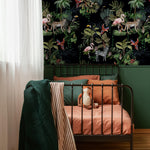 Watercolor Jungle Wallpaper, Zebra and Flamingo Tropical Wallpaper, Modern Nursery Wallpaper, Animal Print Wall Art, Safari Wall Mural- E004
