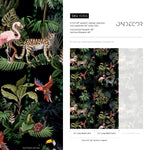 Watercolor Jungle Wallpaper, Zebra and Flamingo Tropical Wallpaper, Modern Nursery Wallpaper, Animal Print Wall Art, Safari Wall Mural- E004
