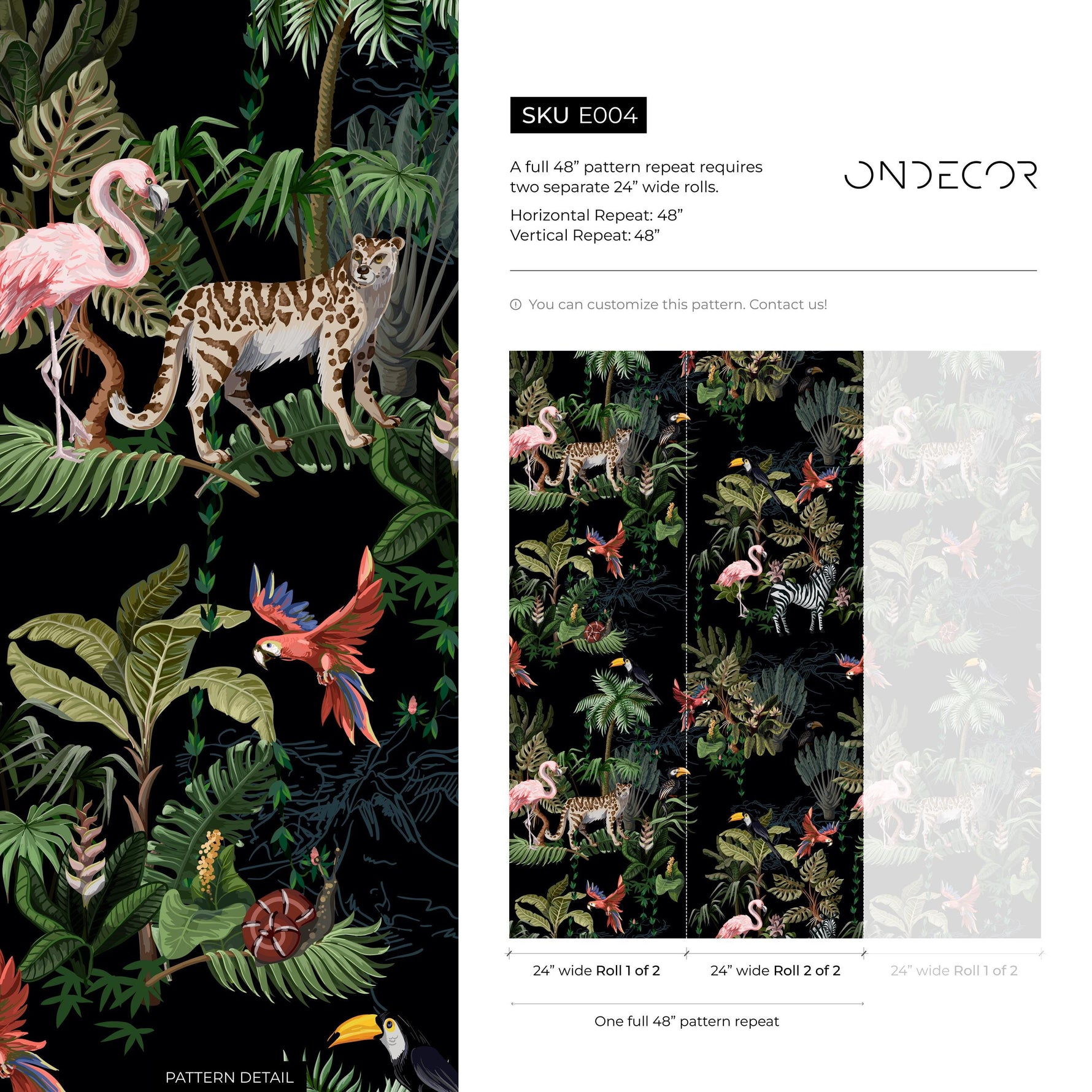 Watercolor Jungle Wallpaper, Zebra and Flamingo Tropical Wallpaper, Modern Nursery Wallpaper, Animal Print Wall Art, Safari Wall Mural- E004