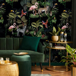 Watercolor Jungle Wallpaper, Zebra and Flamingo Tropical Wallpaper, Modern Nursery Wallpaper, Animal Print Wall Art, Safari Wall Mural- E004