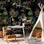 Watercolor Jungle Wallpaper, Zebra and Flamingo Tropical Wallpaper, Modern Nursery Wallpaper, Animal Print Wall Art, Safari Wall Mural- E004