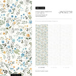Summer Meadow Floral Wallpaper, Yellow and Blue Flowers Watercolor Wallpaper, Sunflower Wallpaper, Nursery Wallpaper, Daisy Wallpaper - E006