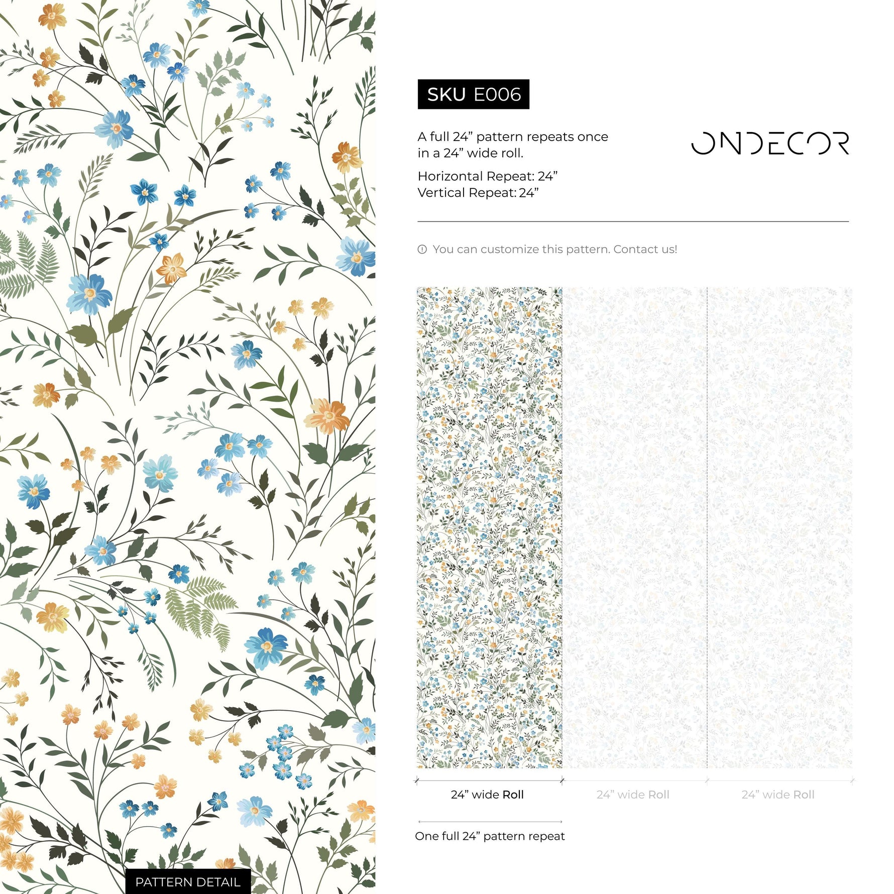 Summer Meadow Floral Wallpaper, Yellow and Blue Flowers Watercolor Wallpaper, Sunflower Wallpaper, Nursery Wallpaper, Daisy Wallpaper - E006
