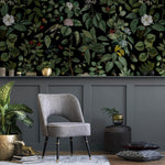 Dark Floral Wallpaper, Vintage, Butterfly and Bird Wall Mural, Dark Wallpapers - E007