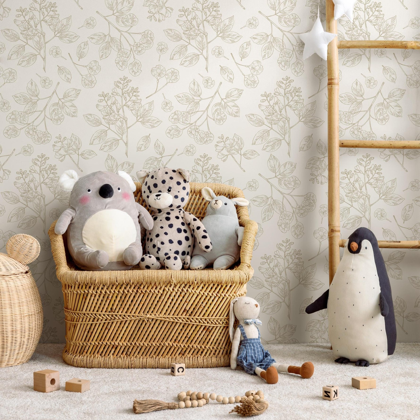 French Country Wallpaper Vintage Botanical Foliage Wallpaper Bedroom Wildflower Peel and Stick Wallpaper Victorian Neutral Wallpaper - E012