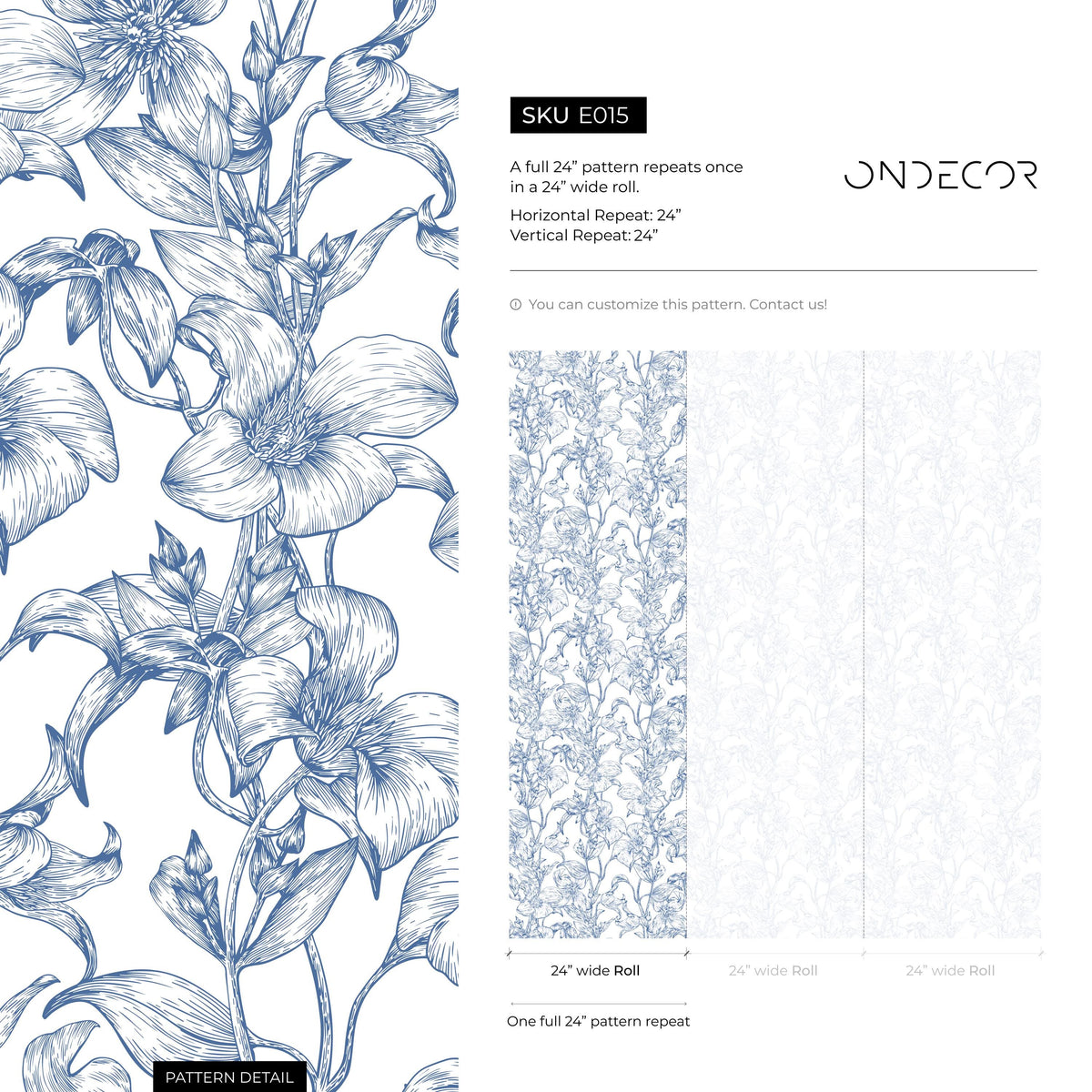 Blue flower self adhesive wallpaper and regular wallpaper - E015