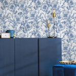Blue flower self adhesive wallpaper and regular wallpaper - E015