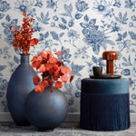 Blue flower self adhesive wallpaper and regular wallpaper - E016