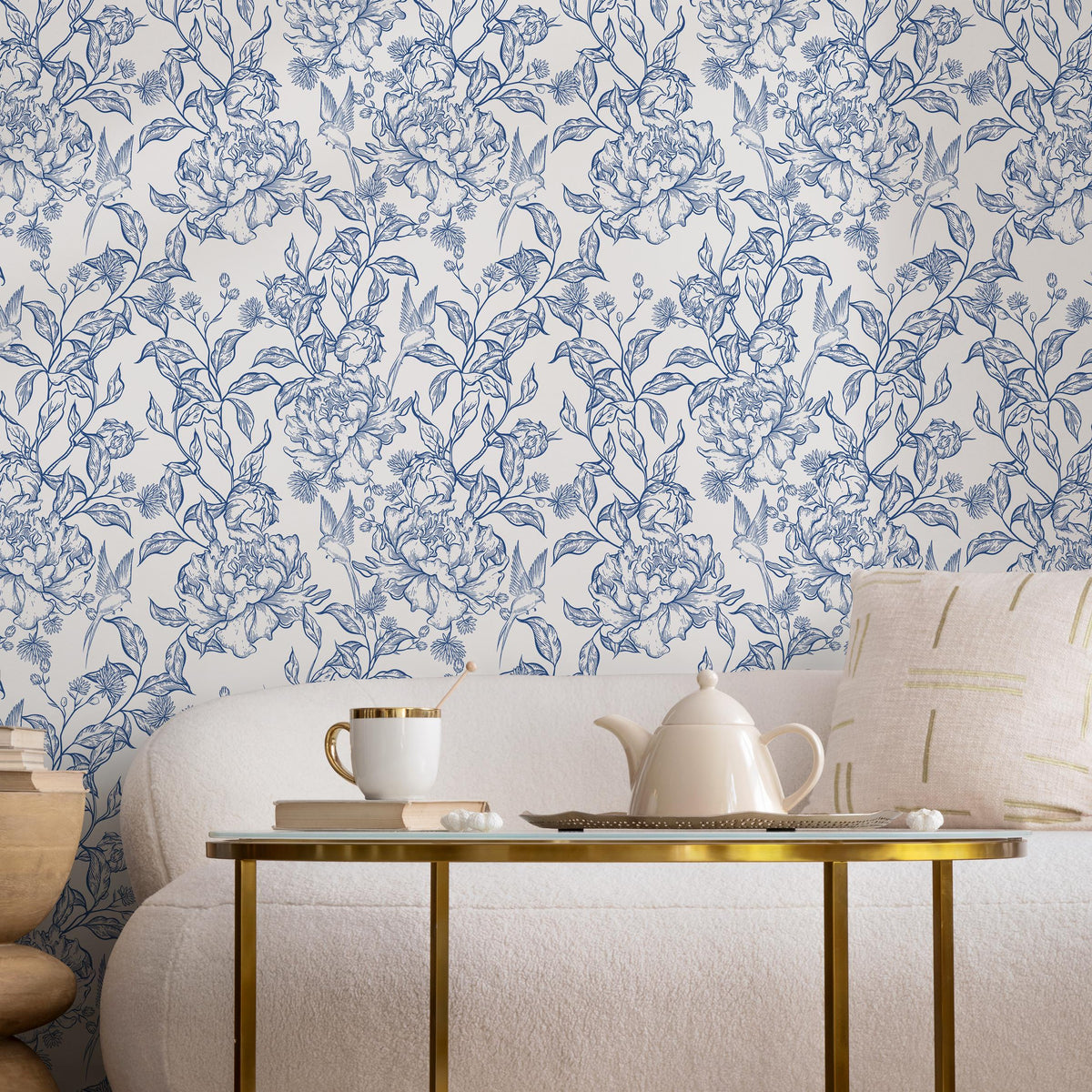 Blue flower self adhesive wallpaper and regular wallpaper - E018
