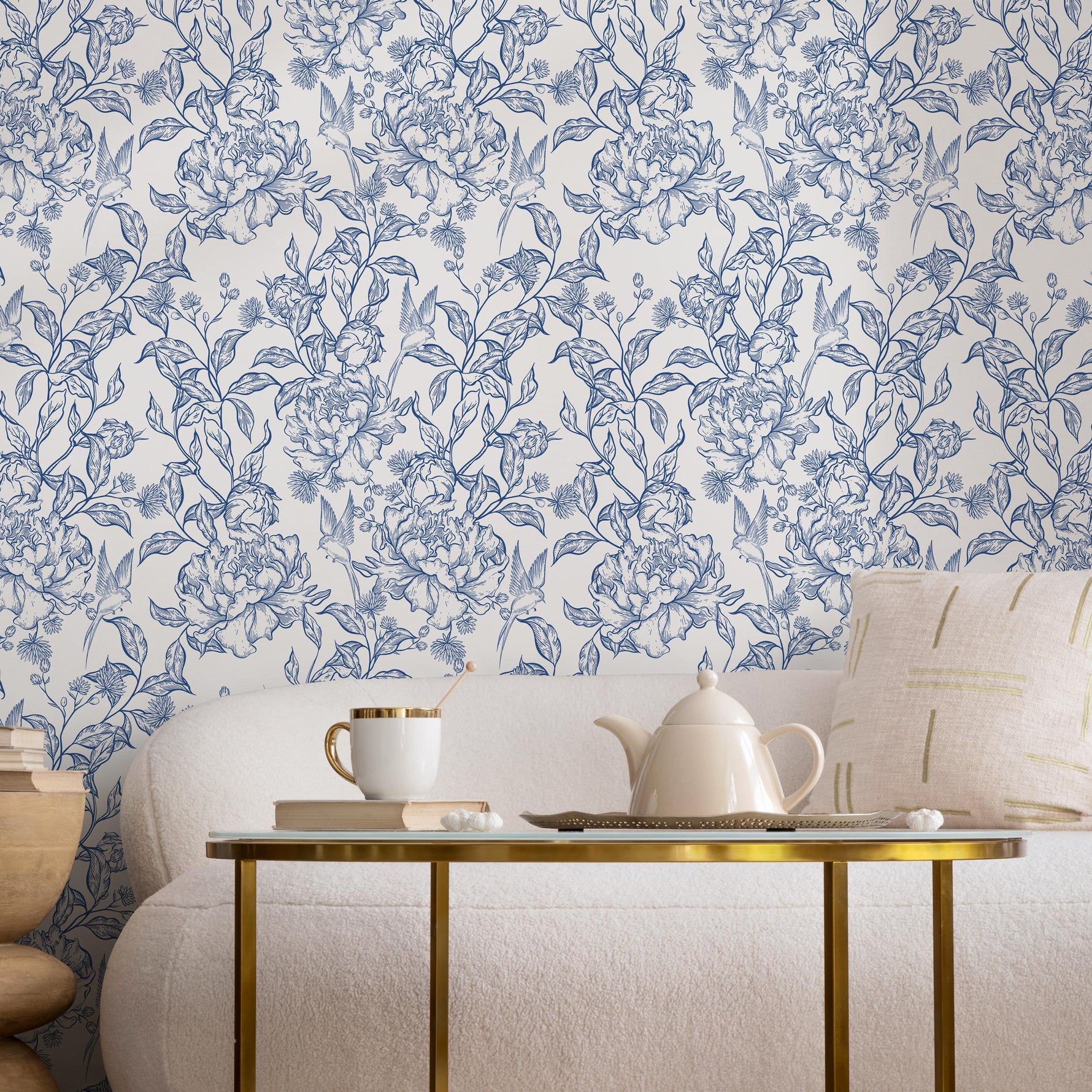 Blue flower self adhesive wallpaper and regular wallpaper - E018