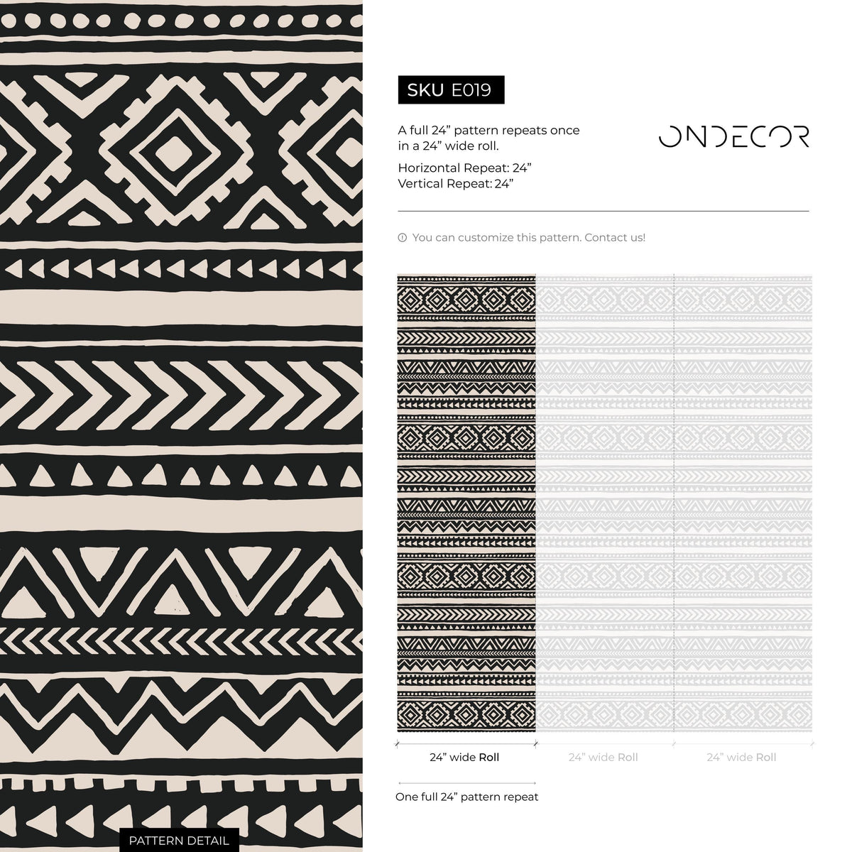 Tribal Wallpaper Aztec Peel And Stick Wallpaper Black Removable Tribal Print Wallpaper - E019