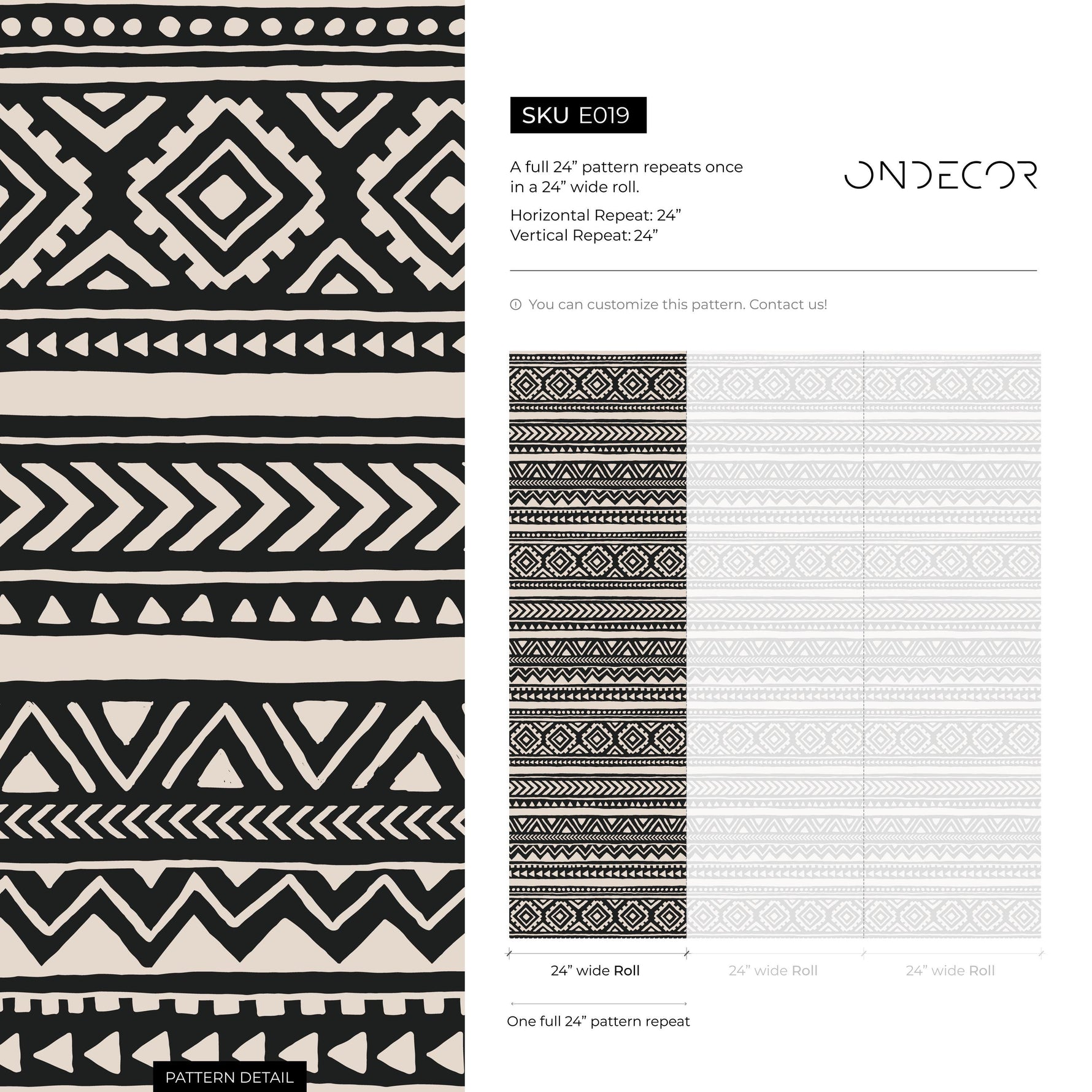 Tribal Wallpaper Aztec Peel And Stick Wallpaper Black Removable Tribal Print Wallpaper - E019