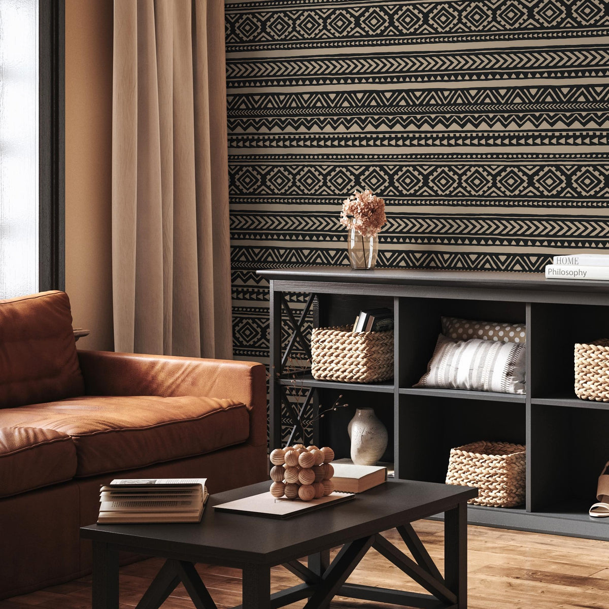 Tribal Wallpaper Aztec Peel And Stick Wallpaper Black Removable Tribal Print Wallpaper - E020