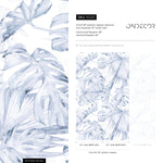 Blue Palm Leaf Removable Wallpaper / Tropical Traditional wallpaper or Self Adhesive Wallpaper - E023