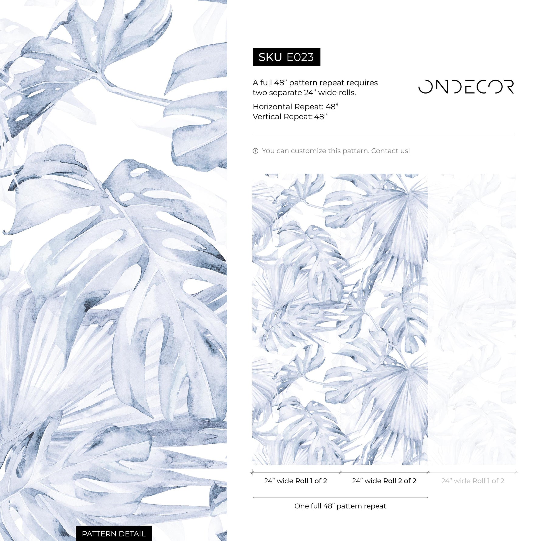 Blue Palm Leaf Removable Wallpaper / Tropical Traditional wallpaper or Self Adhesive Wallpaper - E023