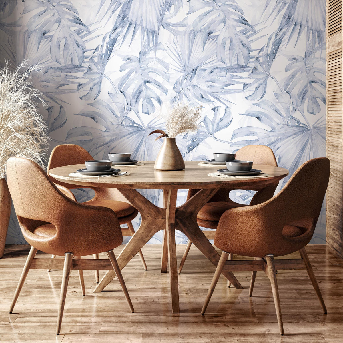 Blue Palm Leaf Removable Wallpaper / Tropical Traditional wallpaper or Self Adhesive Wallpaper - E023