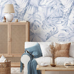 Blue Palm Leaf Removable Wallpaper / Tropical Traditional wallpaper or Self Adhesive Wallpaper - E023