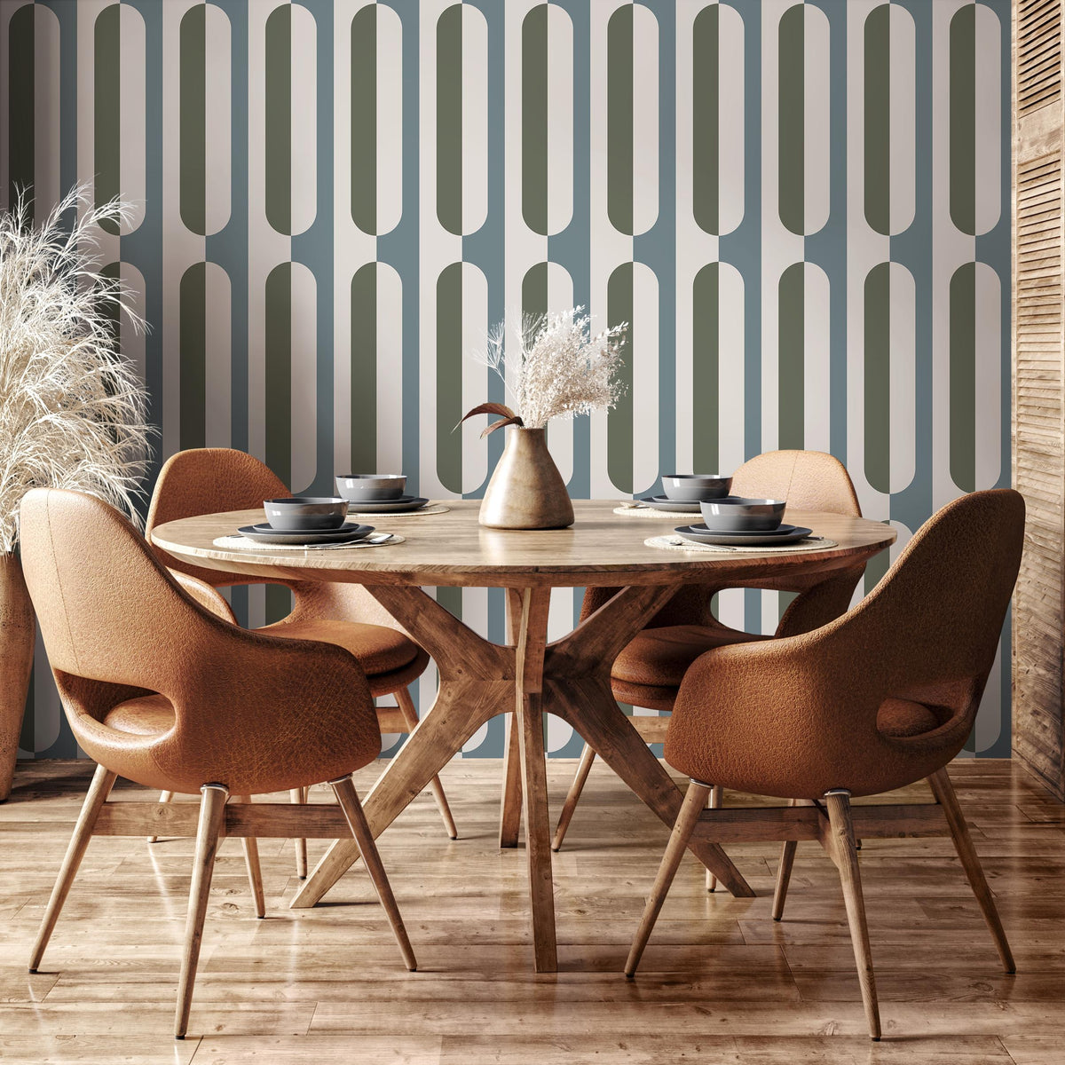 Beige abstract retro wallpaper, removable wall decal with retro round style, colorful background - Peel and stick - E037