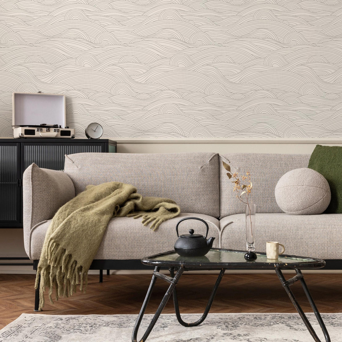Beige Coastal Sea Waves Design Temporary Peel and Stick Self-Adhesive Wallpaper - E040