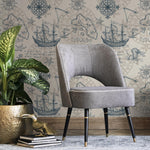 Removable wallpaper with coastal ocean animals and boats, navy blue nautical wallpaper with underwater fish, marine boat sticker - E044