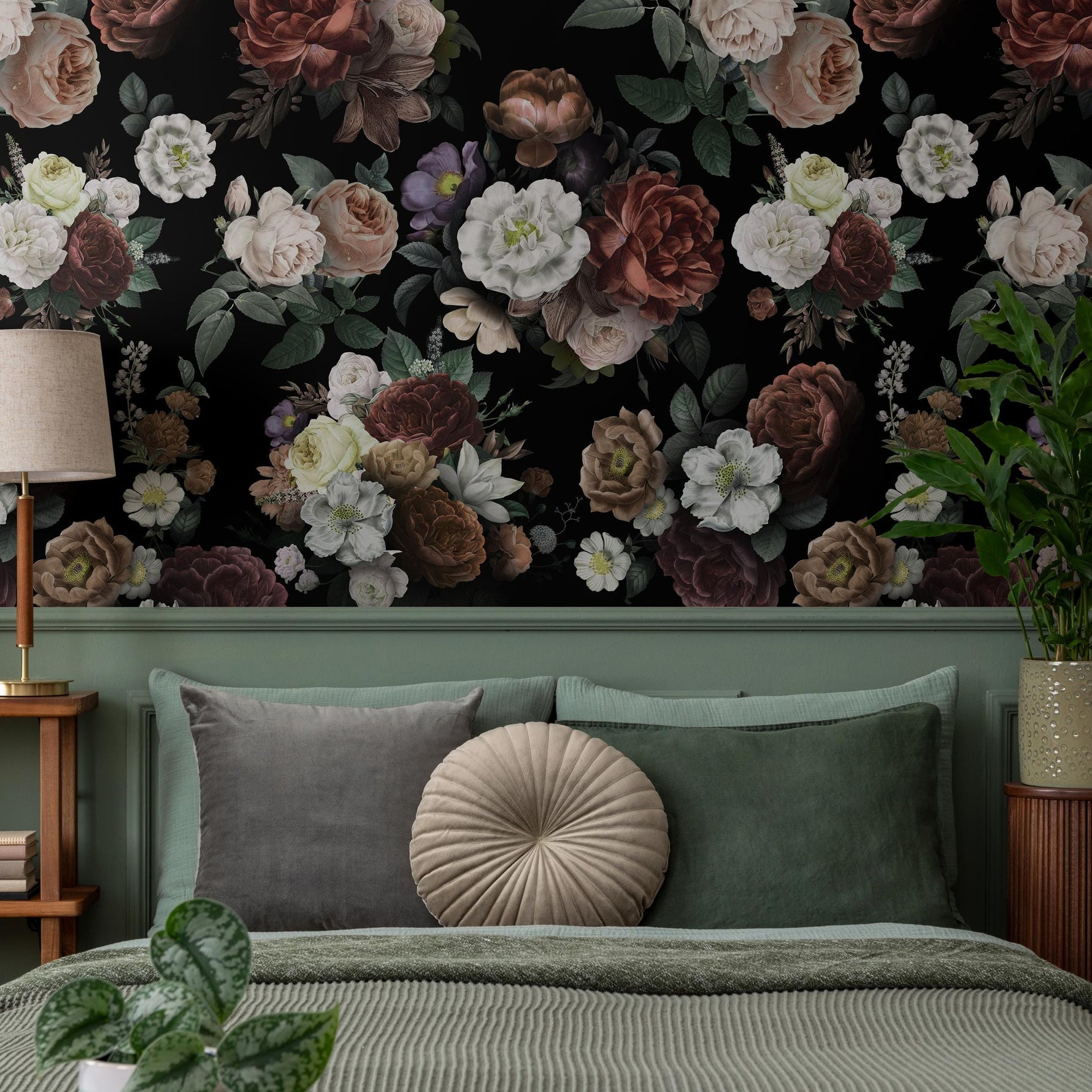 Dark Blossom Wall Mural, Elegant Dark Floral Wallpaper - Bold and Beautiful Design - E047