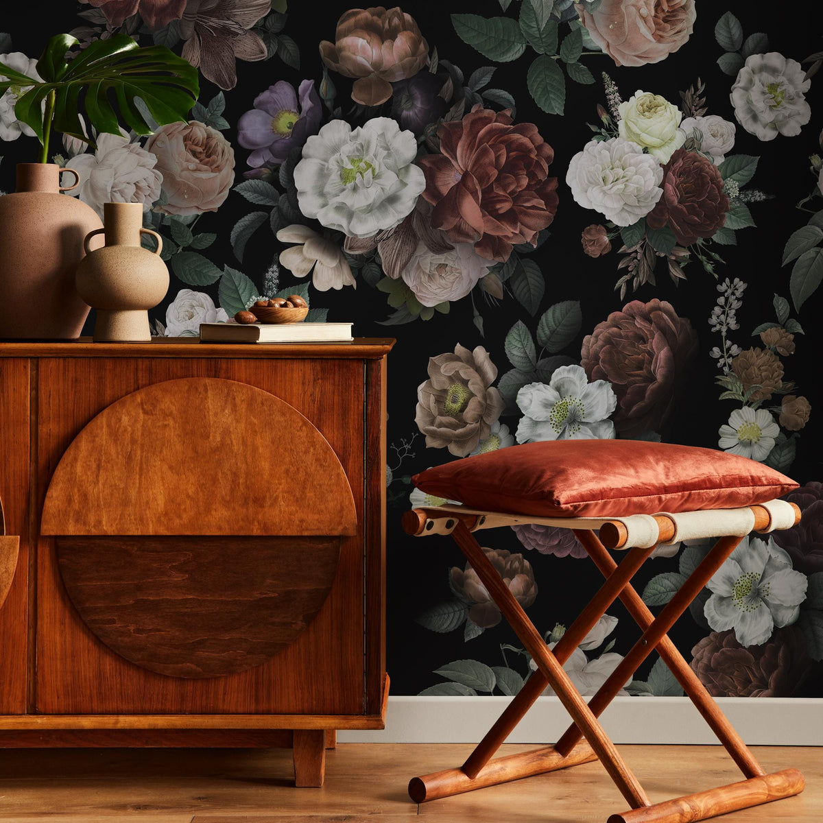 Dark Blossom Wall Mural, Elegant Dark Floral Wallpaper - Bold and Beautiful Design - E047