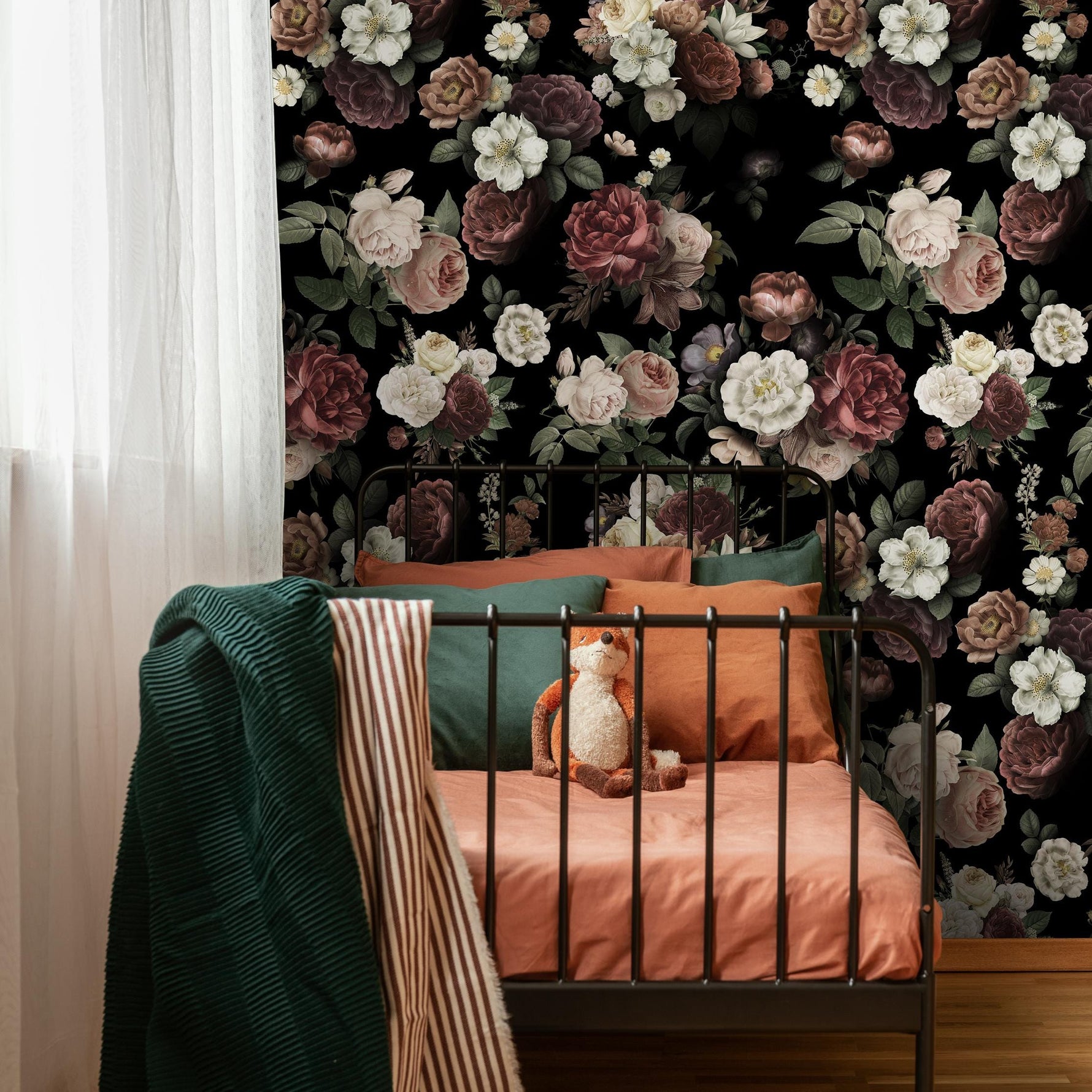 Dark Blossom Wall Mural, Elegant Dark Floral Wallpaper - Bold and Beautiful Design - E049