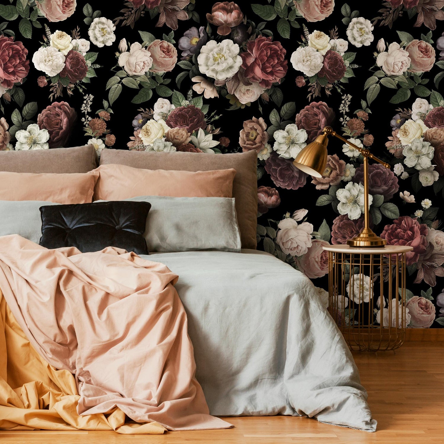 Dark Blossom Wall Mural, Elegant Dark Floral Wallpaper - Bold and Beautiful Design - E049