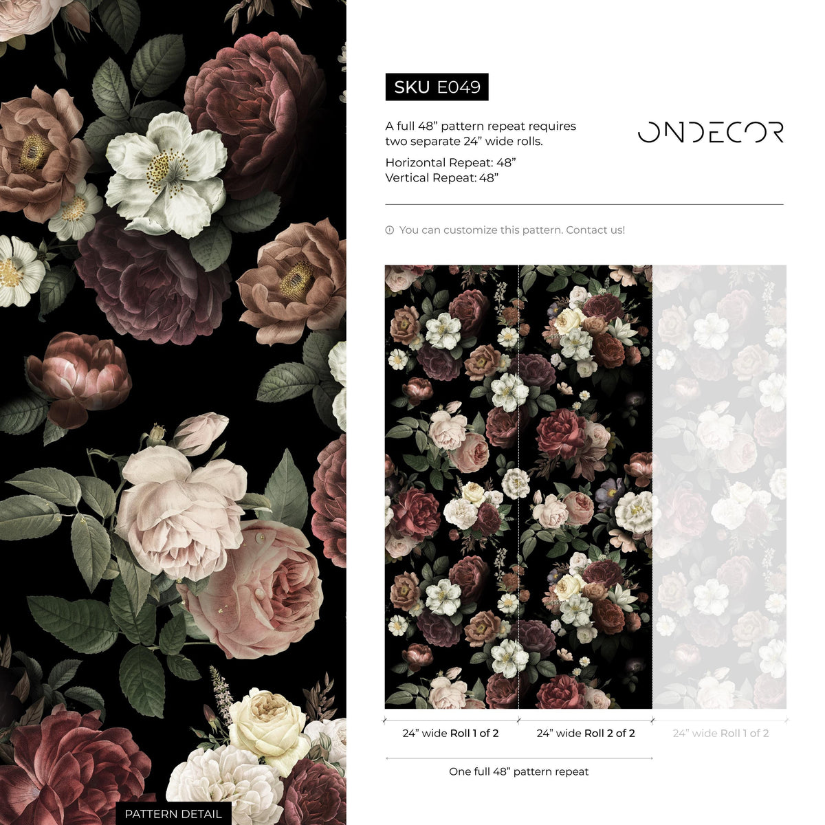 Dark Blossom Wall Mural, Elegant Dark Floral Wallpaper - Bold and Beautiful Design - E049