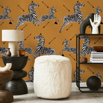 Zebra Wallpaper, Peel and Stick Wallpaper, Masai Zebra Print by Royal Tenenbaums, Mustard Zebra Wallpaper for Home Decor - E050