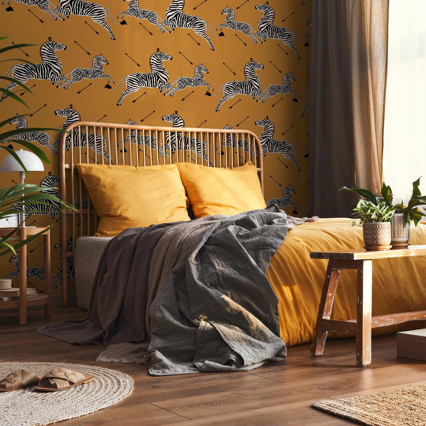 Zebra Wallpaper, Peel and Stick Wallpaper, Masai Zebra Print by Royal Tenenbaums, Mustard Zebra Wallpaper for Home Decor - E050