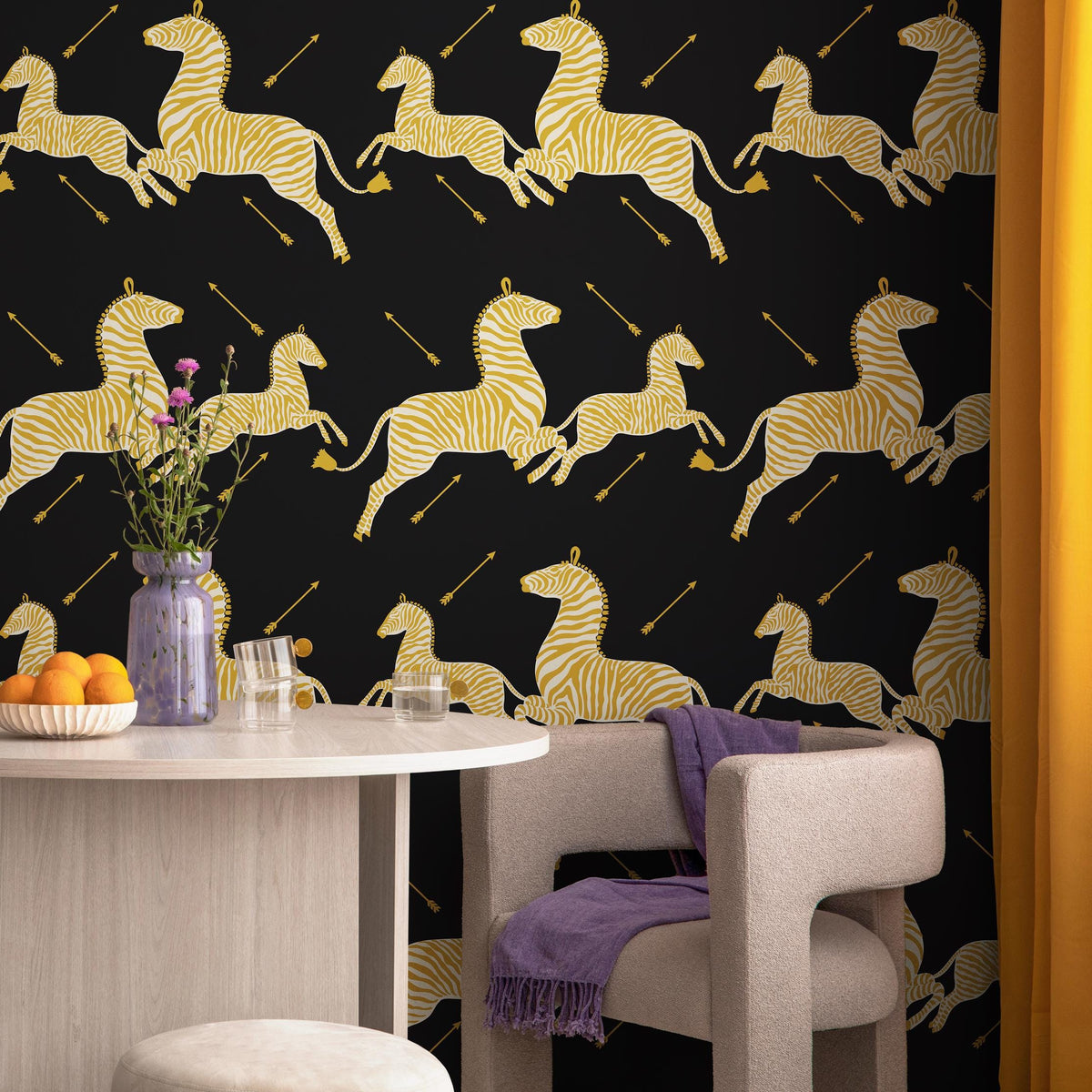 Zebra Wallpaper, Peel and Stick Wallpaper, Masai Zebra Print by Royal Tenenbaums, Mustard Zebra Wallpaper for Home Decor - E052
