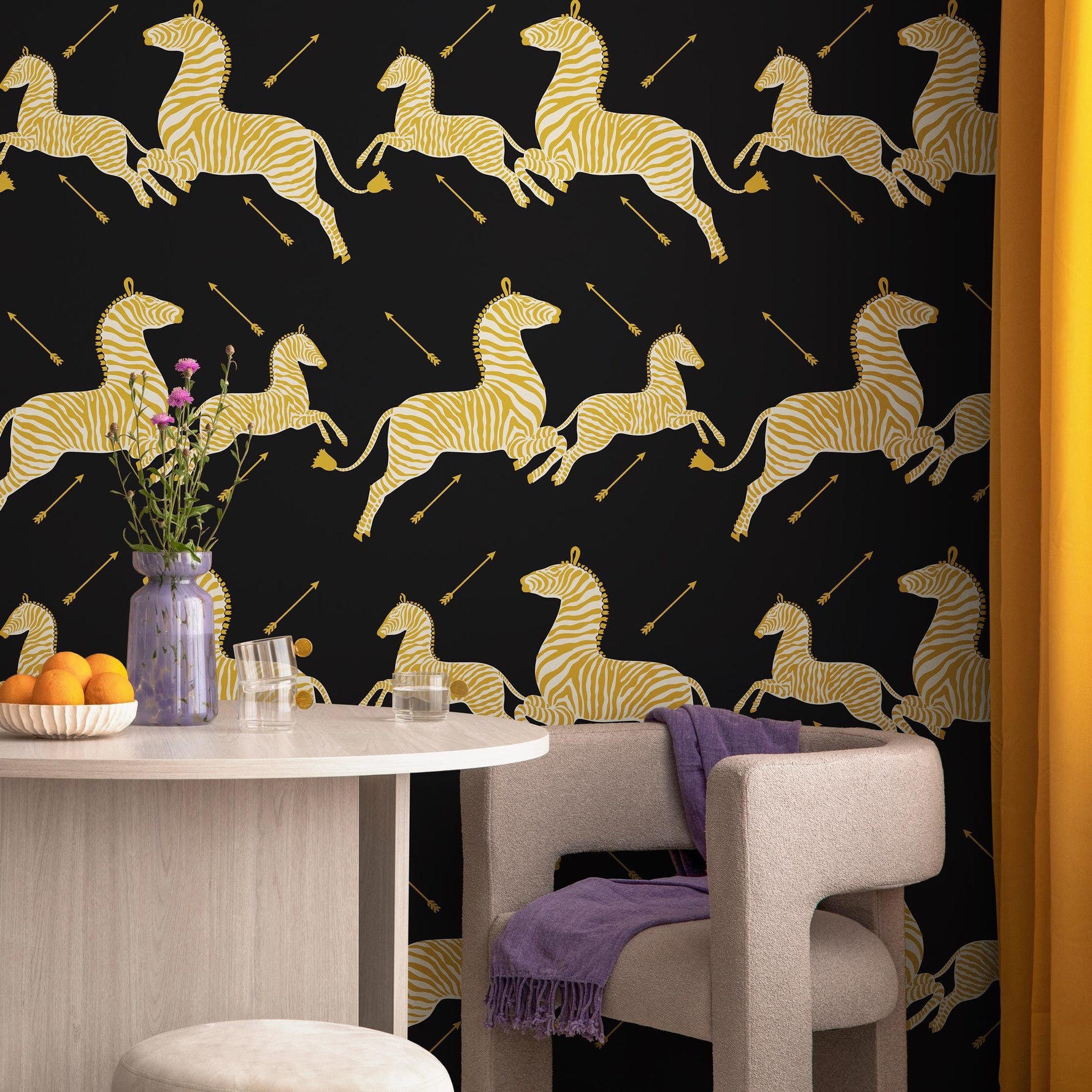 Zebra Wallpaper, Peel and Stick Wallpaper, Masai Zebra Print by Royal Tenenbaums, Mustard Zebra Wallpaper for Home Decor - E052