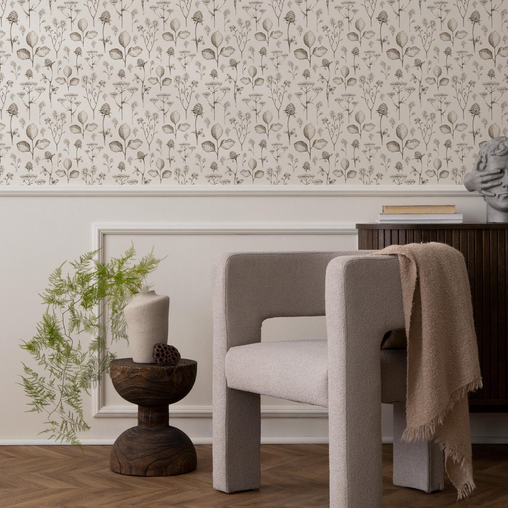 Neutral Vintage Florals Wallpaper, Modern Bohemian Style Floral Pattern Wallpaper, Removable Peel and Stick & Traditional Wallpaper - E055