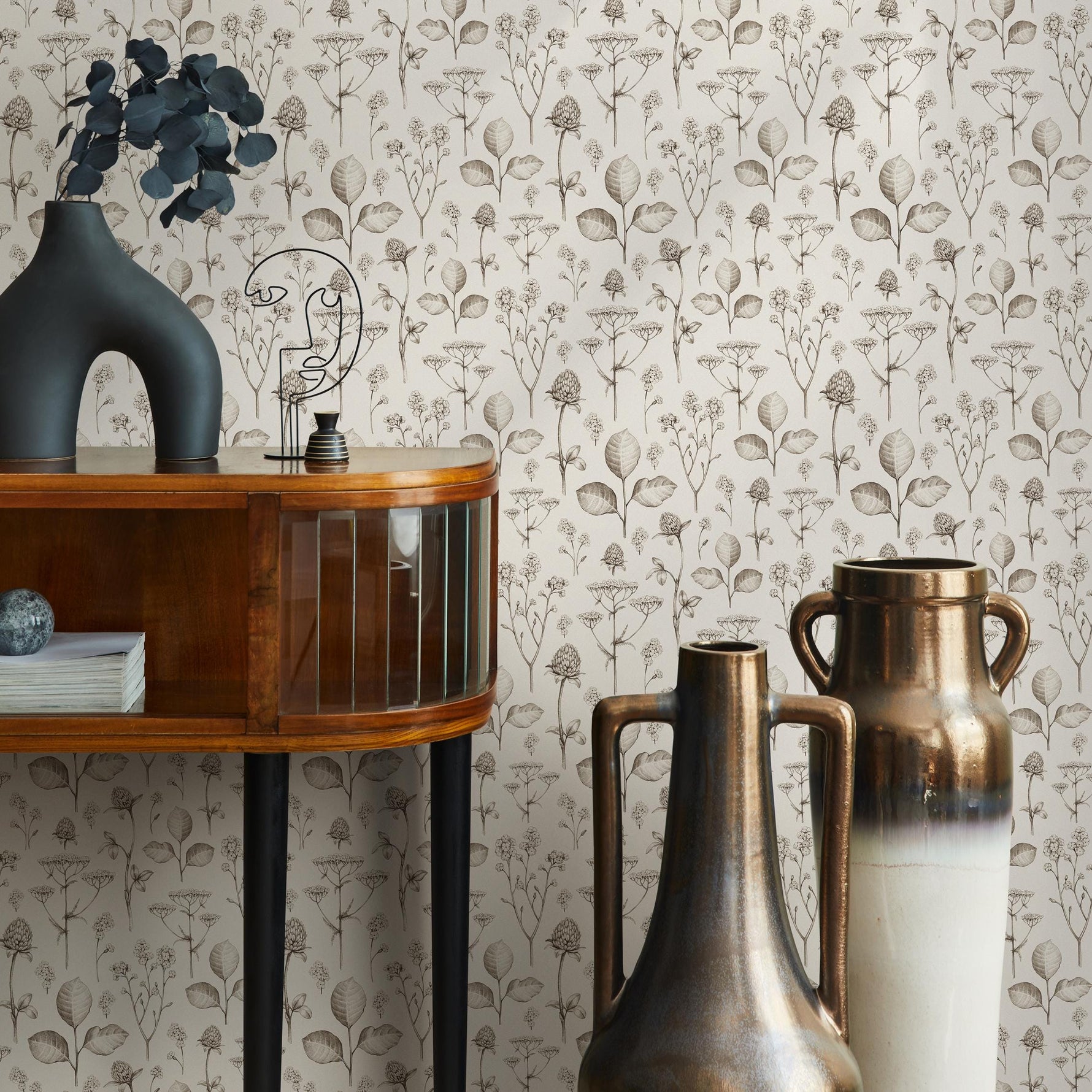 Neutral Vintage Florals Wallpaper, Modern Bohemian Style Floral Pattern Wallpaper, Removable Peel and Stick & Traditional Wallpaper - E055