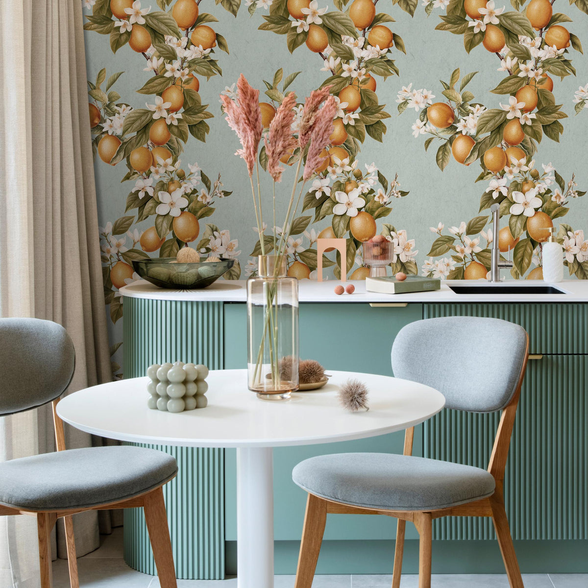 Vintage lemon tree wallpaper, citrus wallpaper, fruit kitchen wallpaper, Italian-inspired home decor - E056