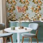 Vintage lemon tree wallpaper, citrus wallpaper, fruit kitchen wallpaper, Italian-inspired home decor - E056