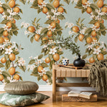 Vintage lemon tree wallpaper, citrus wallpaper, fruit kitchen wallpaper, Italian-inspired home decor - E056