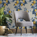 Vintage lemon tree wallpaper, citrus wallpaper, fruit kitchen wallpaper, Italian-inspired home decor - E057
