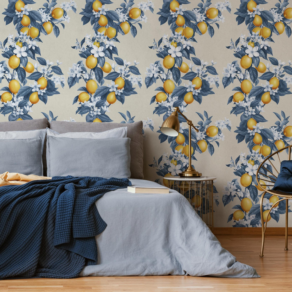 Vintage lemon tree wallpaper, citrus wallpaper, fruit kitchen wallpaper, Italian-inspired home decor - E057